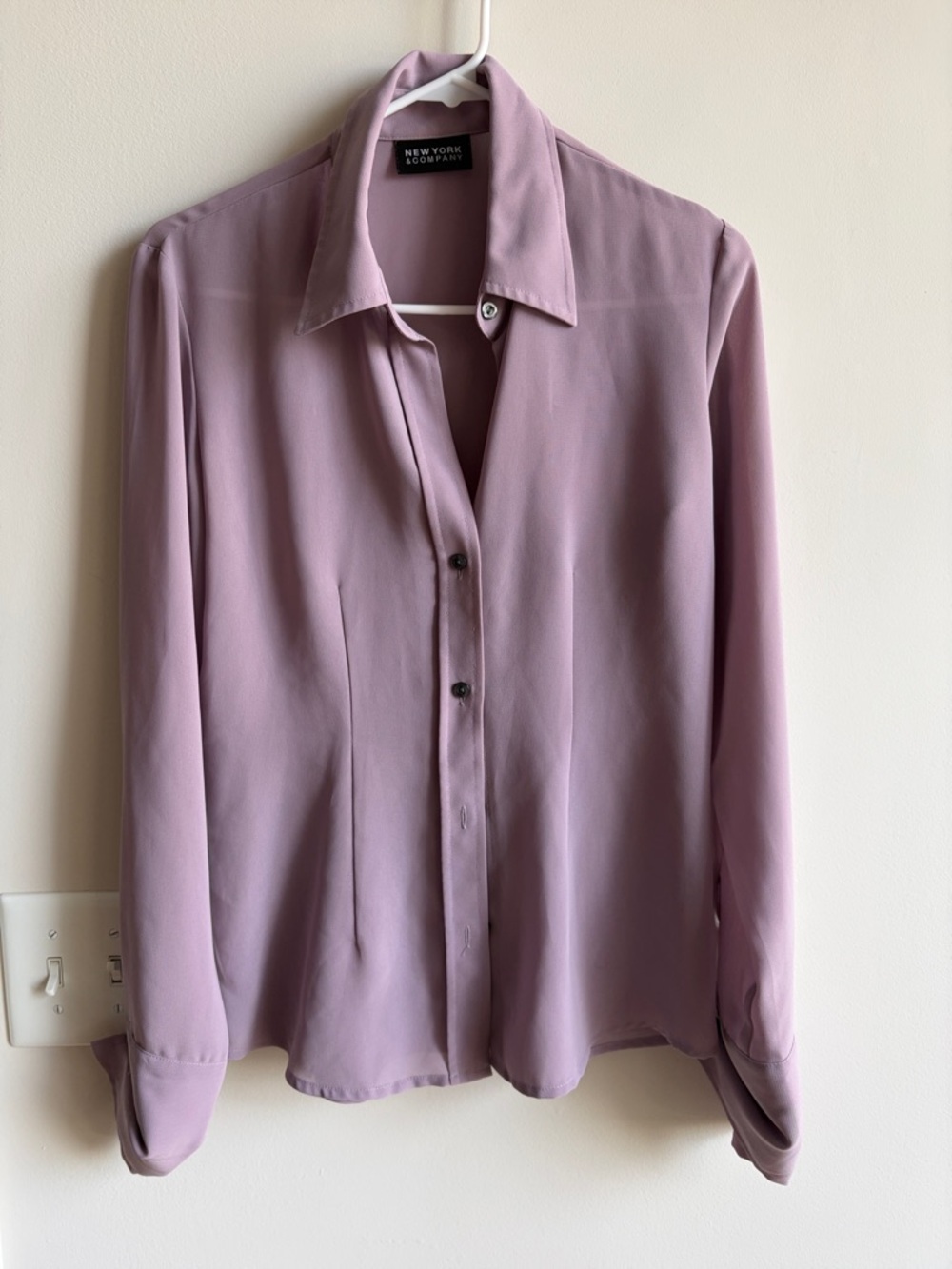 New York & Company Lavender Button-Front Blouse